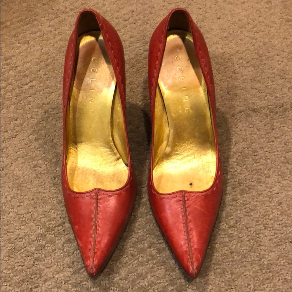 Celine red heels, with visible top stitching Sz 36